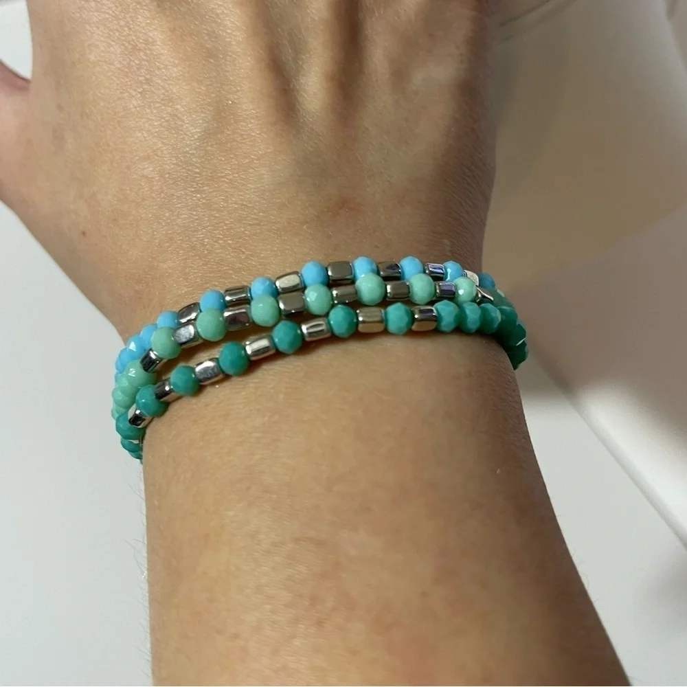 3 Ombré Handmade Stretch Bracelet Set, Hypoallergenic Jewelry, silver tu… - Picture 3 of 7